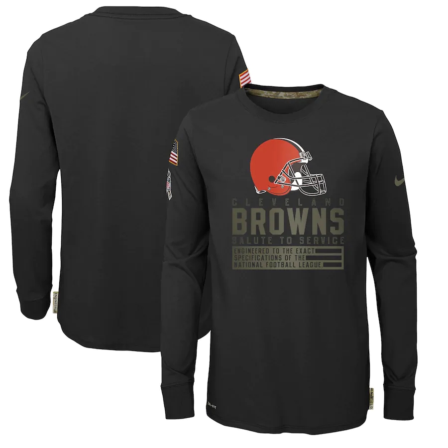 Youth Cleveland Browns 2020 Black Salute To Service Sideline Performance Long Sleeve T-Shirt